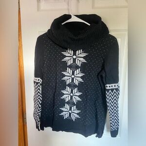 Talbots Petites Black Fair Isle Cowl Neck Sweater – Size MP